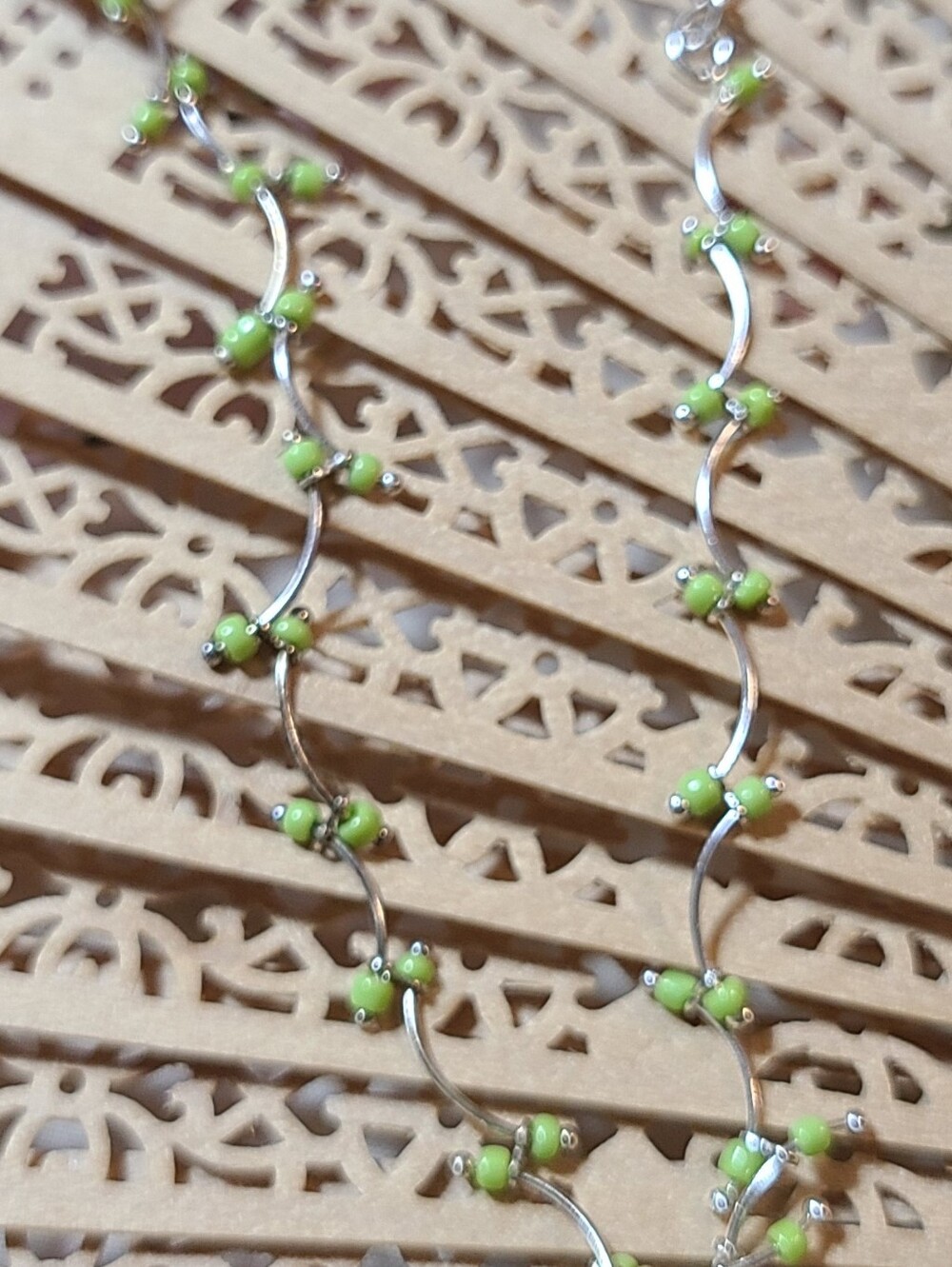 Sterling Silver Ankle Bracelet 8" with Lime Green Beads